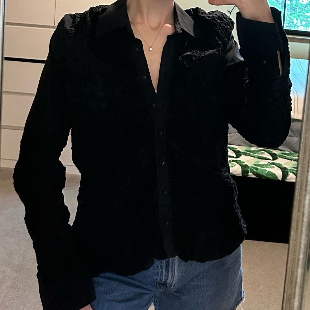 Exetera Smocked Button Down Shirt